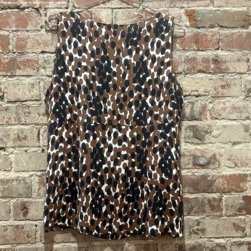 Tory Burch Abstract Leopard Print 100% Silk Sleeveless Blouse Brown Black
